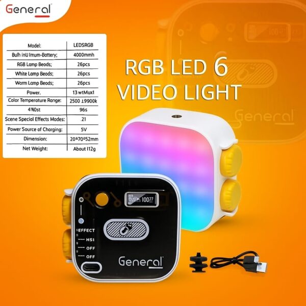 كشاف General Led6 RGB – إضاءة فيديو صغيرة متعددة الألوان بقوة 18 واط