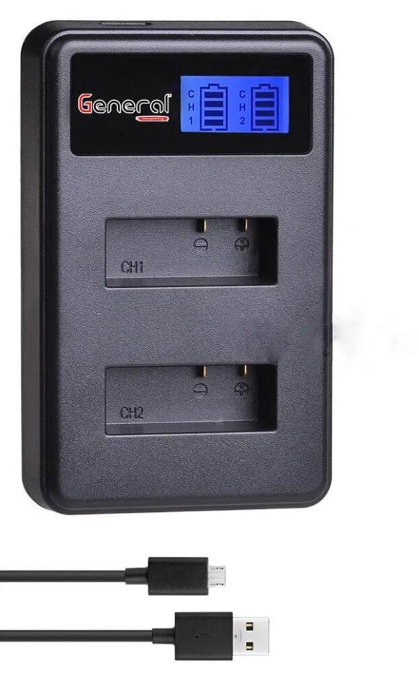 شاحن جينرال مزدوج لبطاريات كانون LP‑E8 – شحن سريع وآمن مع مؤشر LED